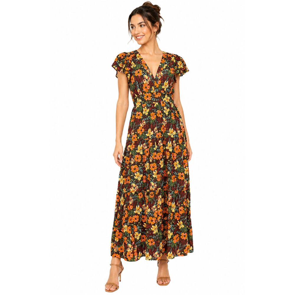 TCEC Floral Harvest Tiered Skirt Maxi Dress Bohemian Sz M